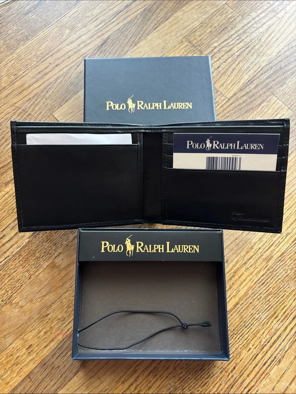 Polo by Ralph Lauren Black Leather Bi-Fold Wallet with Embossed Pony